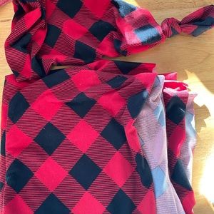Newborn buffalo plaid wrap and hat.